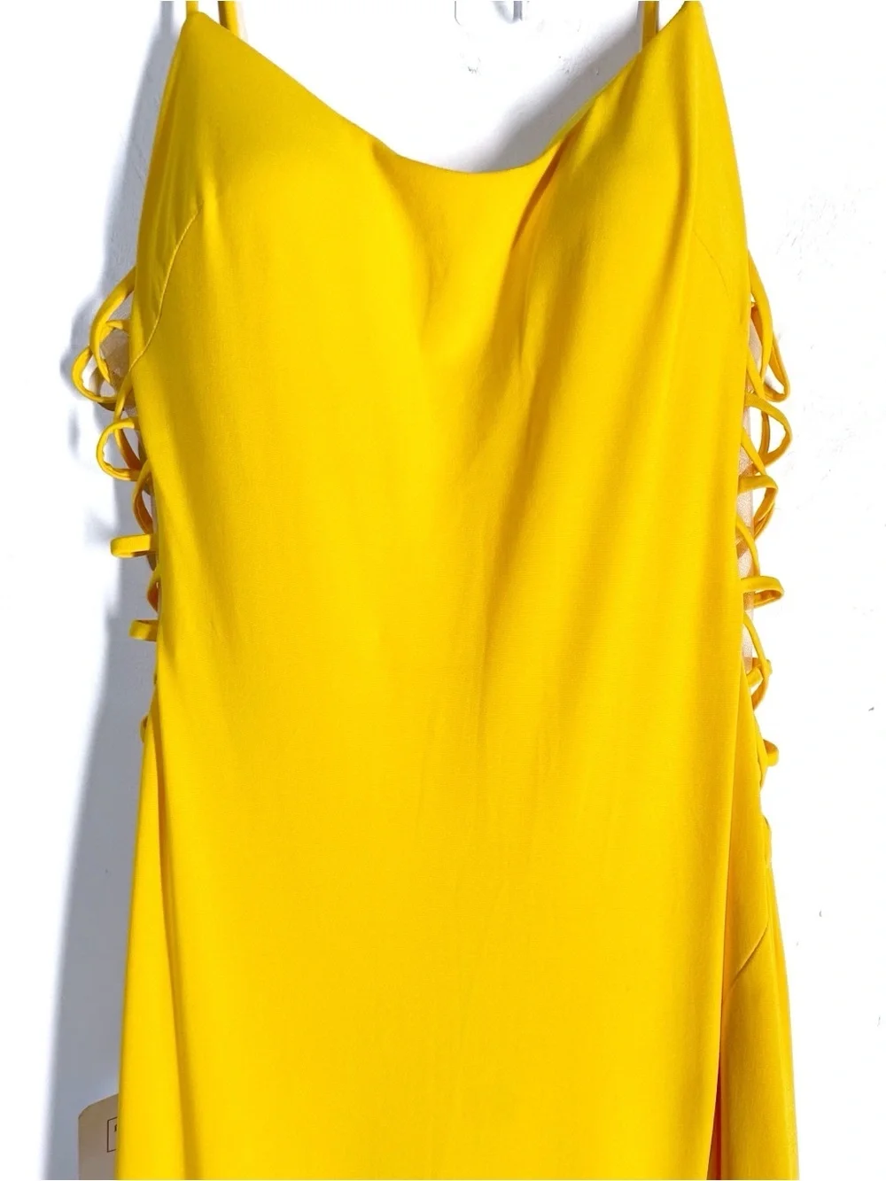 Colors Dress Matte Jersey Strappy Fitted Slit Maxi Dress In Yellow Size 10 NWT